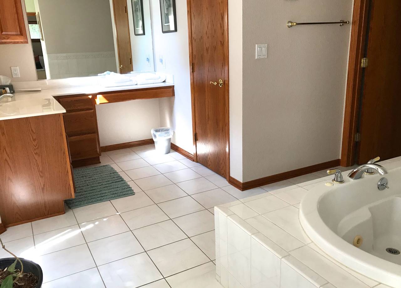 Large bathroom with jacuzzi tub and separate showe